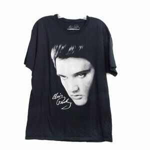 Elvis Presley Men Black TShirt Graphic Casual Round Neck Pullover Short Sleeve L